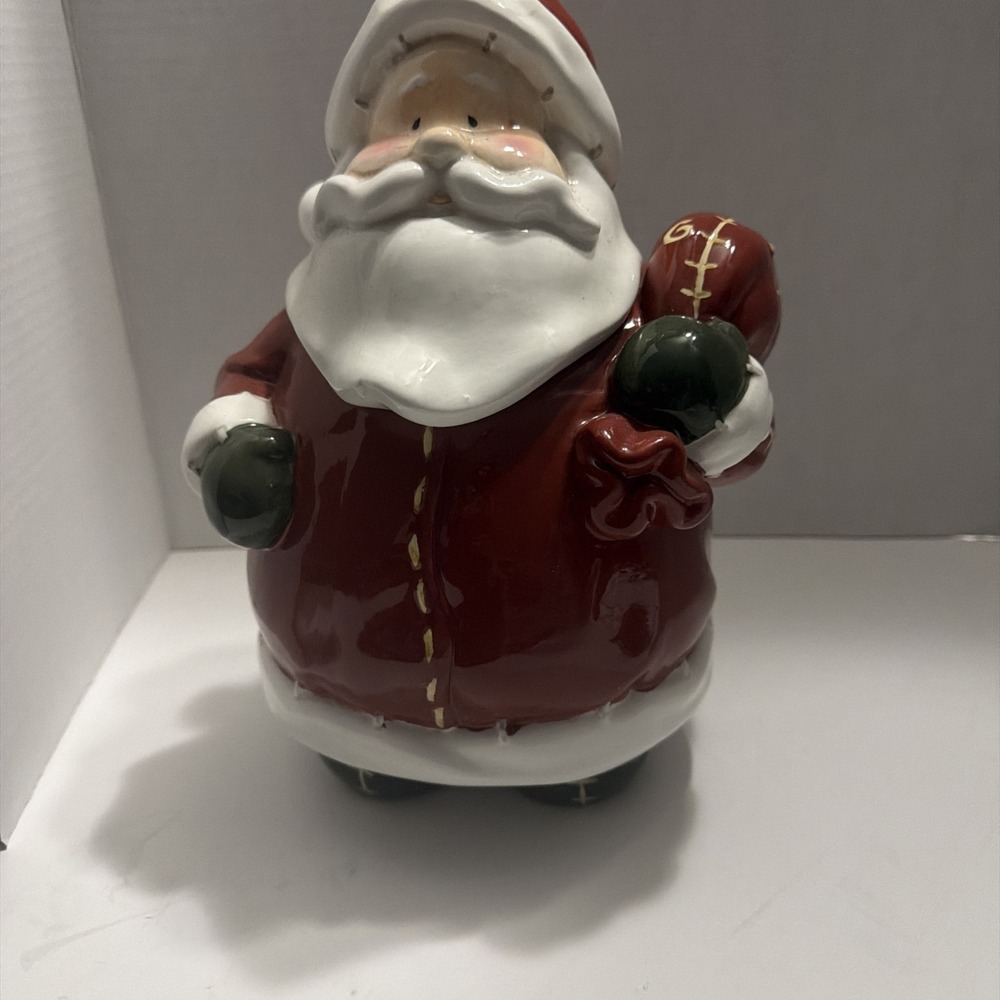 Vintage Style Ceramic Santa Claus Cookie Jar Christmas Holiday Decor 10.5 Inch